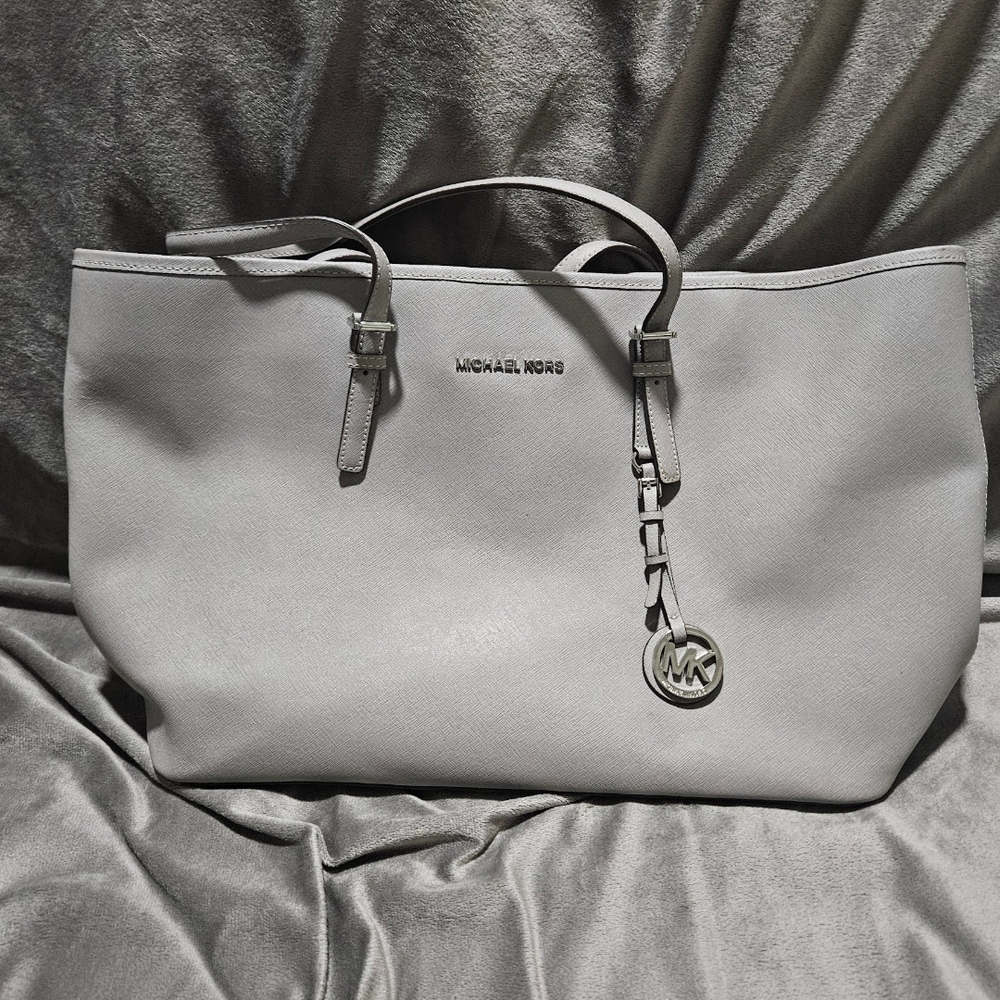 Michael Kors Gray Saffiano Leather Tote with MK Charm